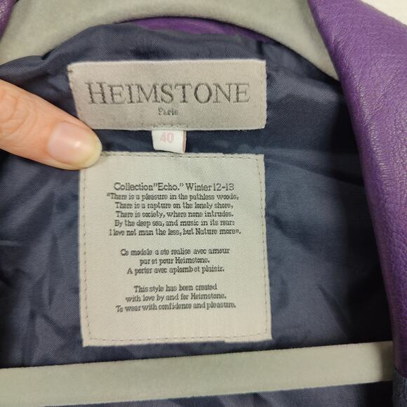 Heimstone Leather Jacket Womens 40 US Medium Approx Purple Gray Tuxedo WInter - Picture 7 of 7